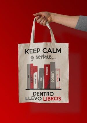 BOLSA TELA ALGODON PERSONALIZADA KEEP CALM Y SONRIE. DENTRO LLEVO LIBROS